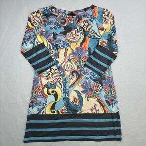 Mely New York Tunic Dress Womens Medium Multicolor Paisley Striped Border Knit